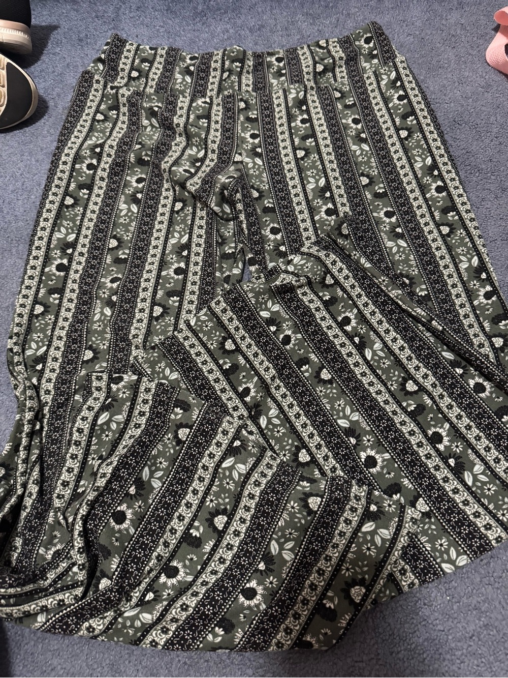 No Boundaries Olive Green and Black Patterned Flare Pants